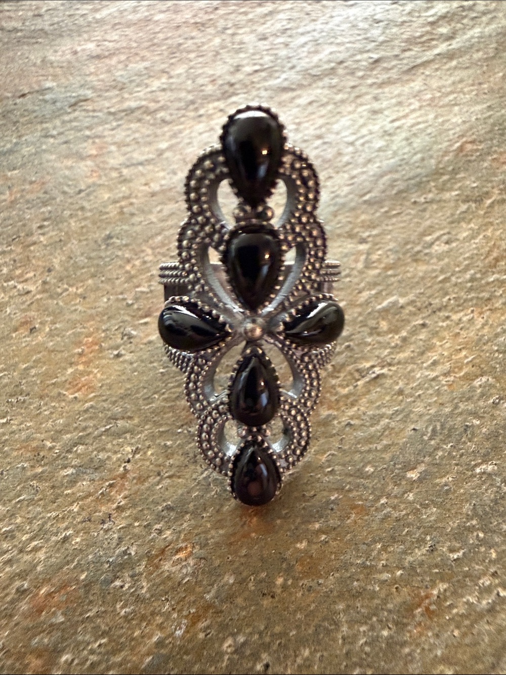 Sterling Silver Black Onyx Teardrop Statement Ring - NEW!
